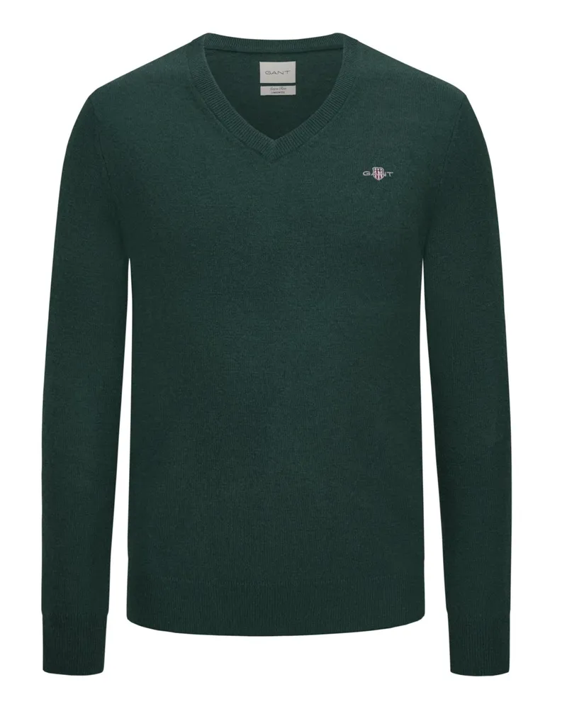 Gant Softer Pullover aus extrafeiner Lammwolle mit V-Ausschnitt in Tanne