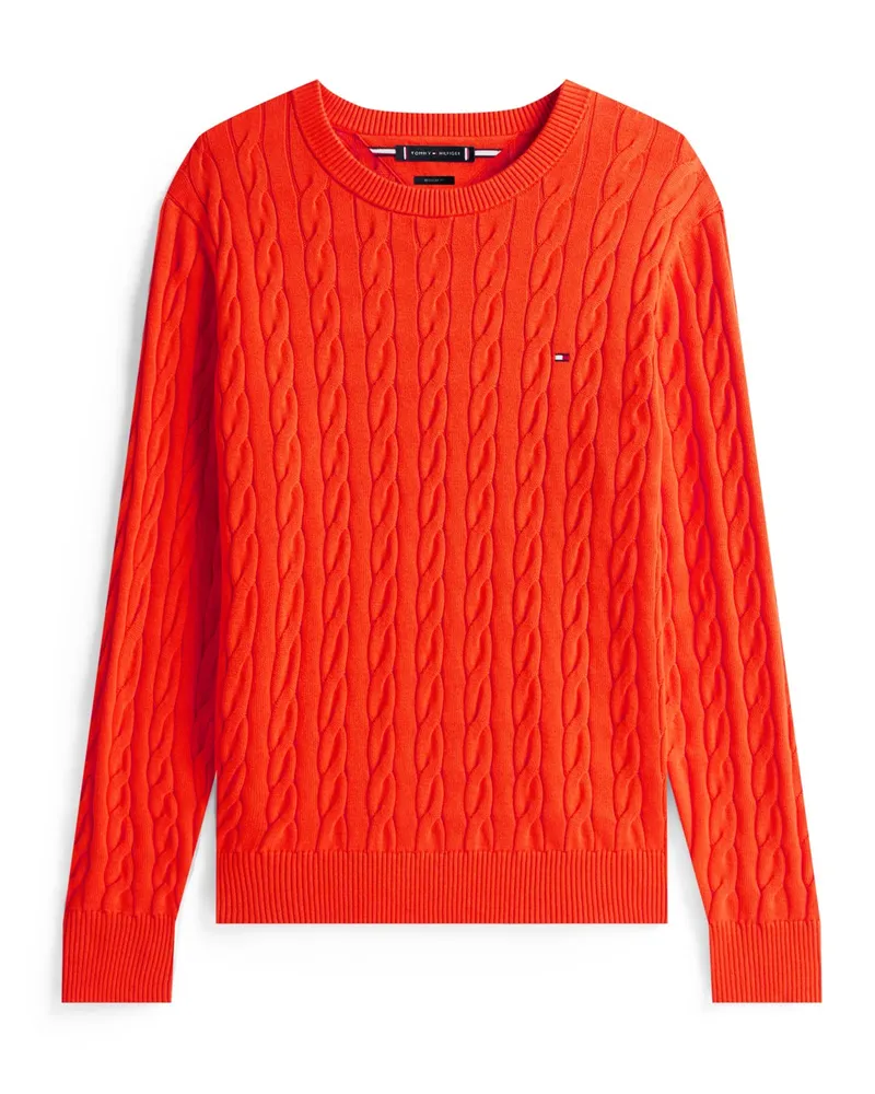 Tommy Hilfiger Leichter Pullover mit O-Neck und Zopfmuster in Orange