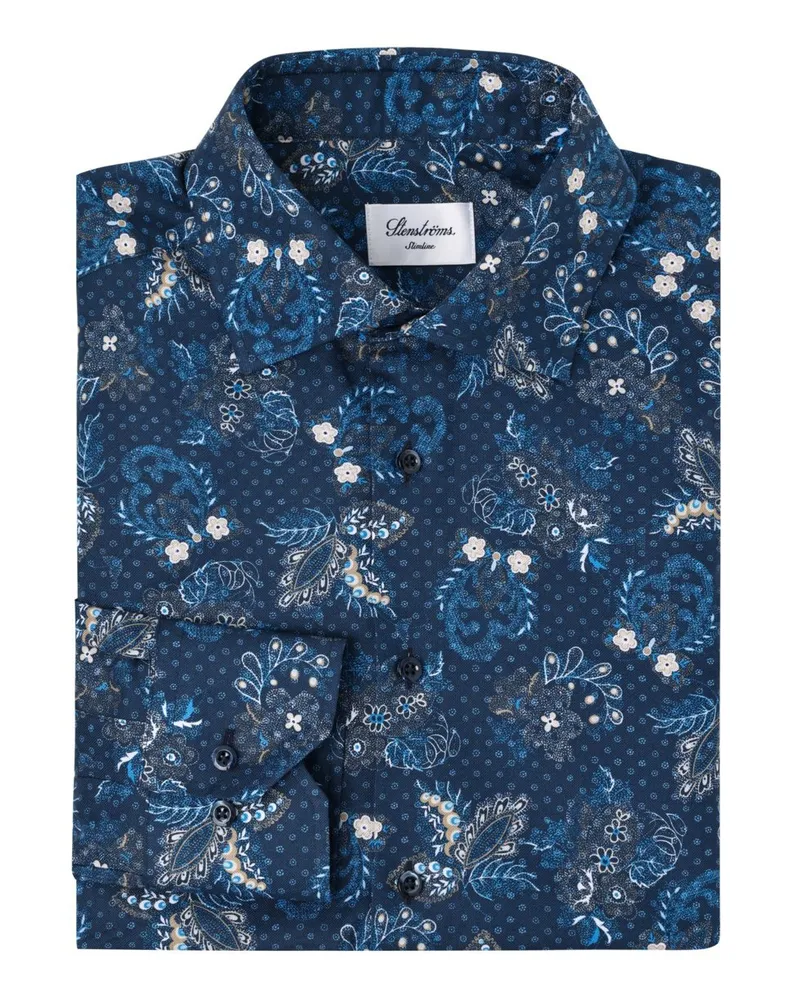Stenströms Hemd aus Baumwolle mit floralem Print, Slimline in Marine