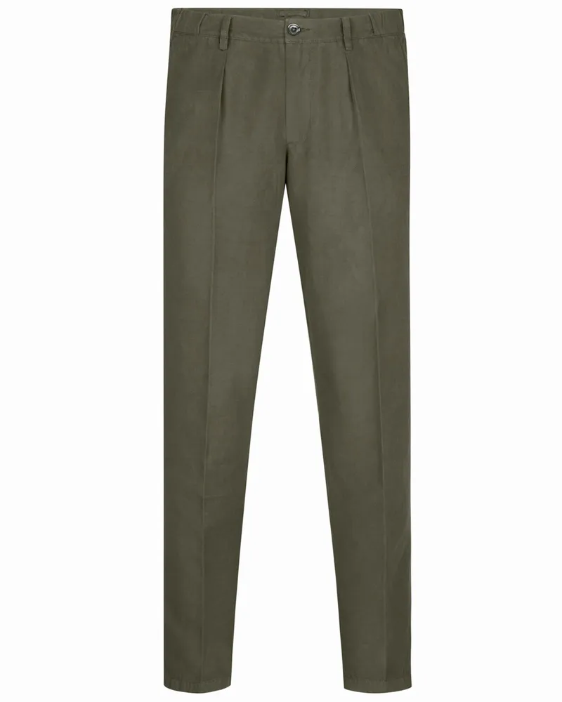 Profuomo Chino aus Baumwolle, Leinen und Lyocell mit Bundfalte in Oliv