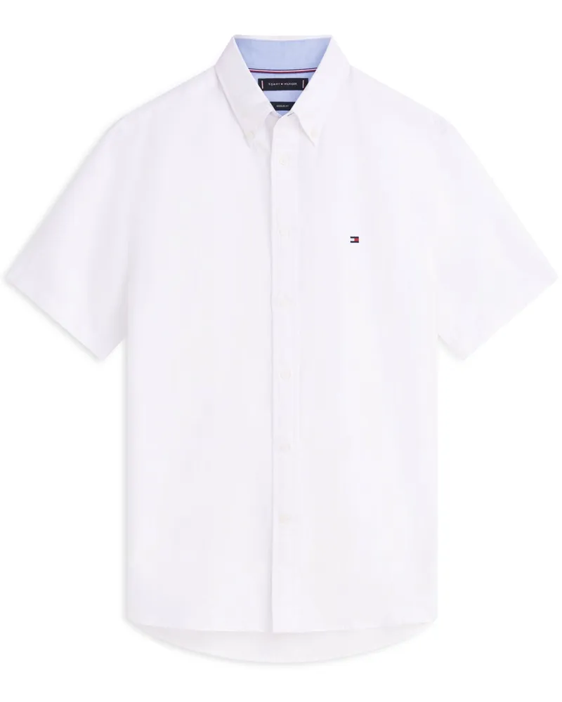 Tommy Hilfiger Kurzarmhemd aus Baumwolle und Leinen, Regular Fit in Weiß