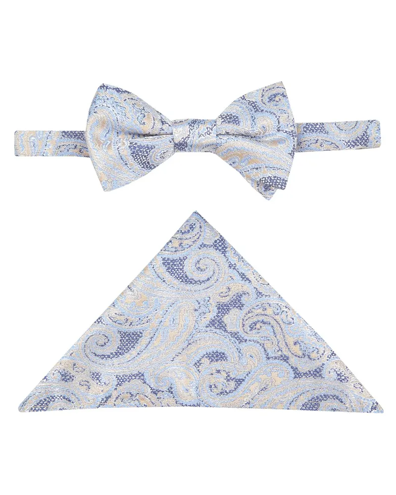 Wilvorst Set aus festlicher Fliege und Einstecktuch mit Paisley-Muster in Blau