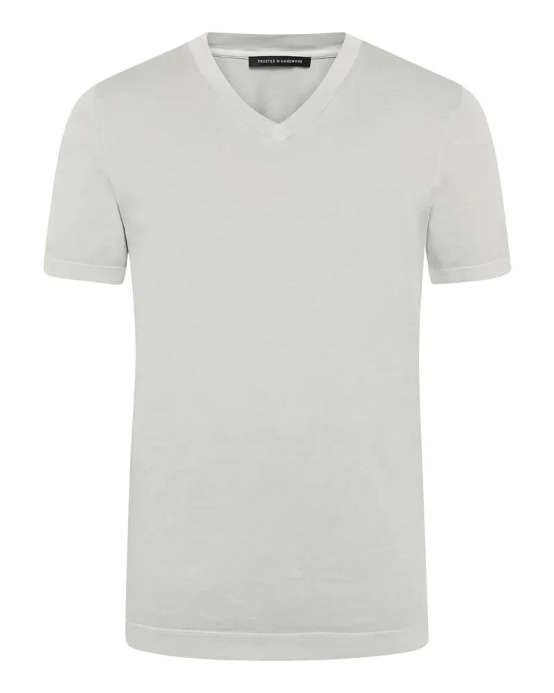 Trusted Handwork Unifarbenes T-Shirt aus Pima-Baumwolle mit V-Ausschnitt in Beige