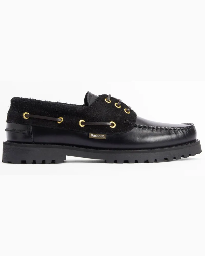 Barbour Re-Engineered Bootsschuhe Deck aus Glattleder in Schwarz