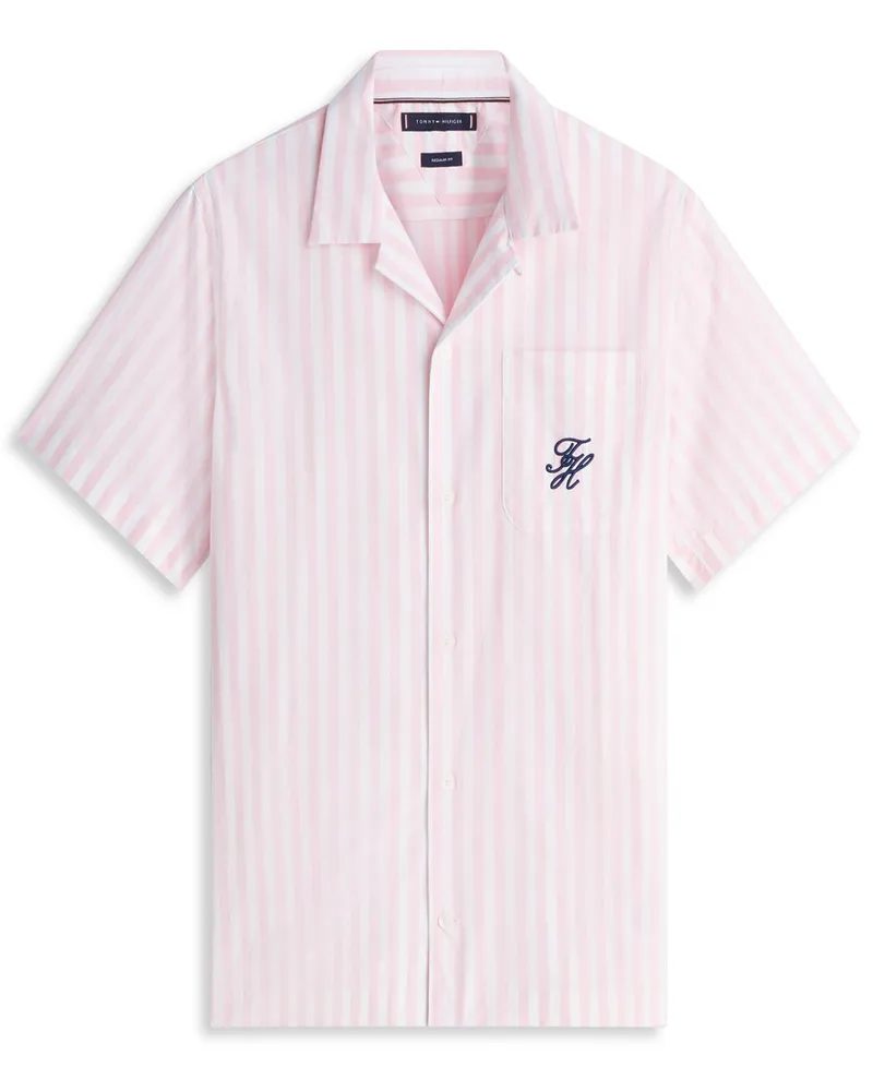 Tommy Hilfiger Kurzarmhemd aus Baumwolle mit Blockstreifen, Regular Fit in Pink