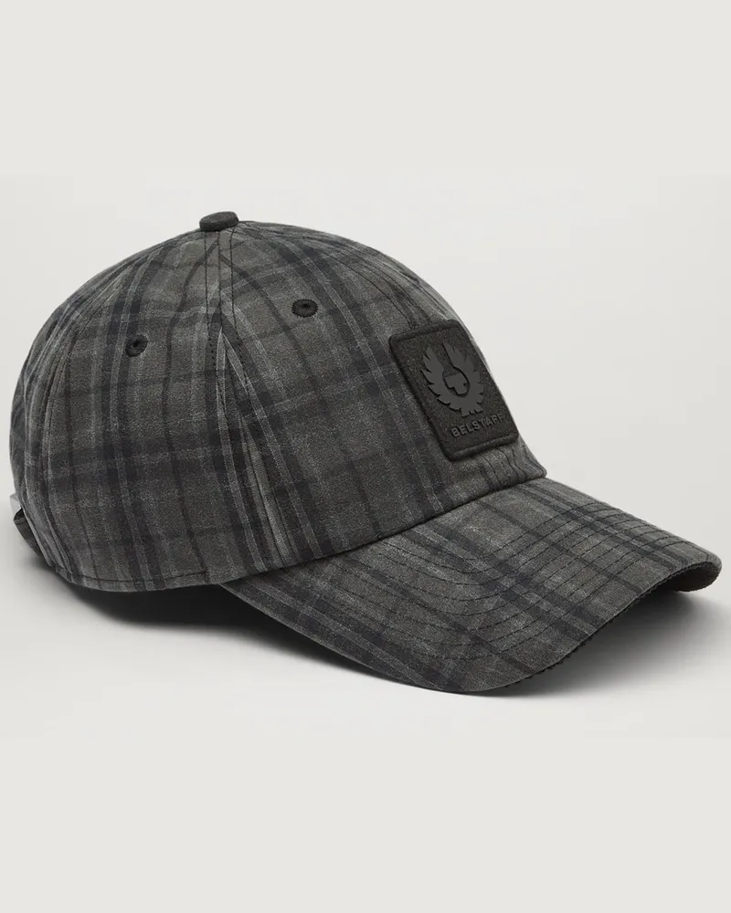 Belstaff Cap mit Glencheck-Muster und Logo-Aufnäher Grau