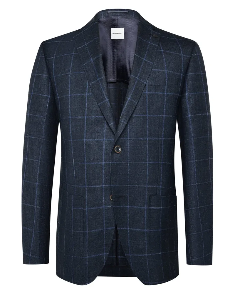Roy Robson Sakko aus einem Schurwolle-Mix mit Fensterkaromuster, Regular Fit in Blau