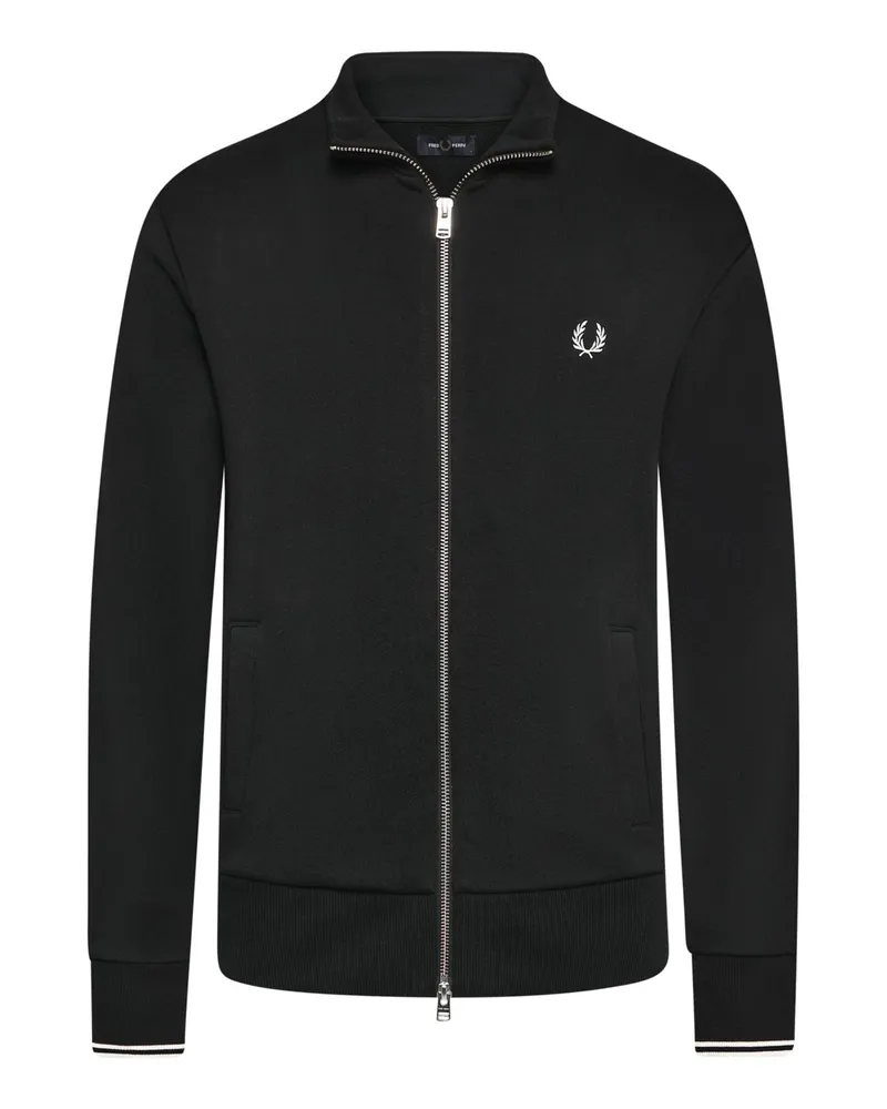 Fred Perry Softe Sweatjacke mit Zip und Lorbeerkranz-Stickerei in Schwarz