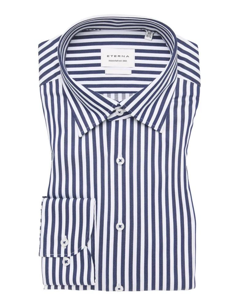 Eterna Bügelfreies Hemd mit Blockstreifen, Super Slim Fit in Marine