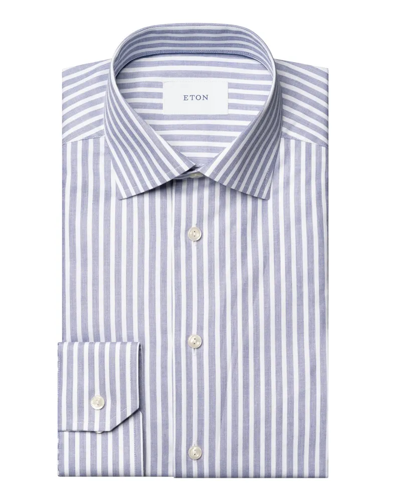 Eton Hemd aus Bio-Baumwolle mit Blockstreifen, Contemporary Fit in Blau