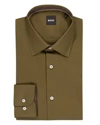 HUGO BOSS Unifarbenes Hemd mit geometrischem Ausputz, Slim Fit Braun