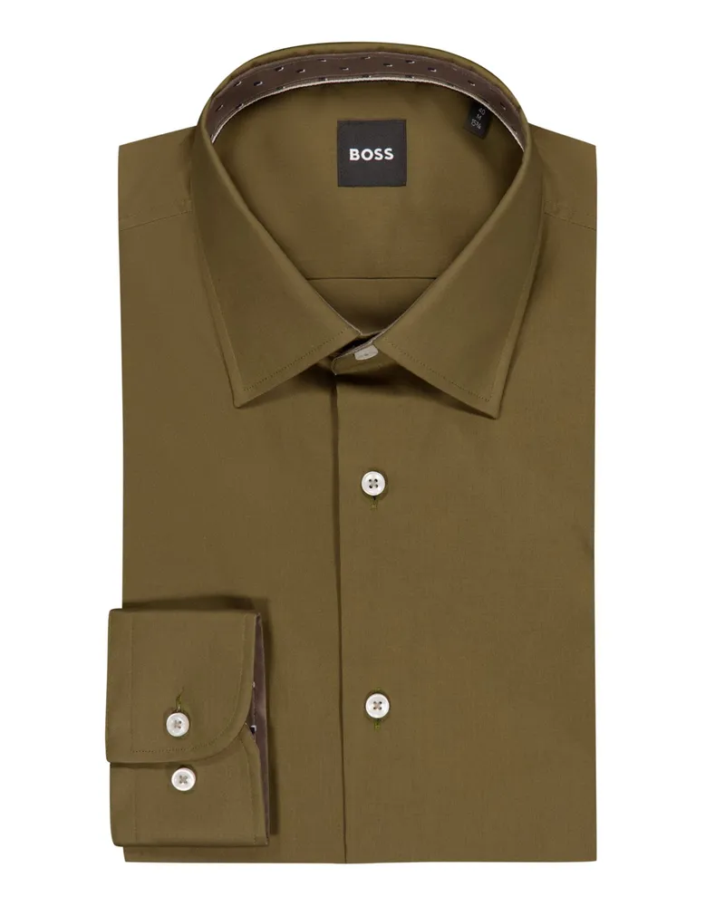 HUGO BOSS Unifarbenes Hemd mit geometrischem Ausputz, Slim Fit Braun