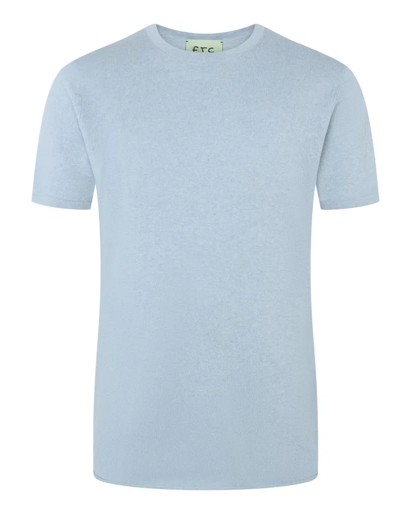 FTC Cashmere Feinstrick-T-Shirt aus einem Baumwolle-Kaschmir-Mix in Hellblau