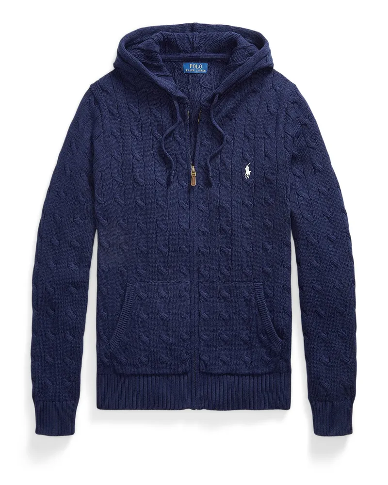 Ralph Lauren Strickjacke aus Baumwolle mit Kapuze und Zopfmuster in Marine