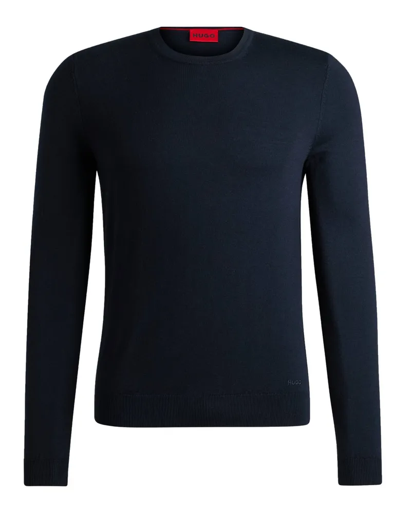 HUGO BOSS Leichter Pullover aus Schurwolle mit O-Neck in Marine