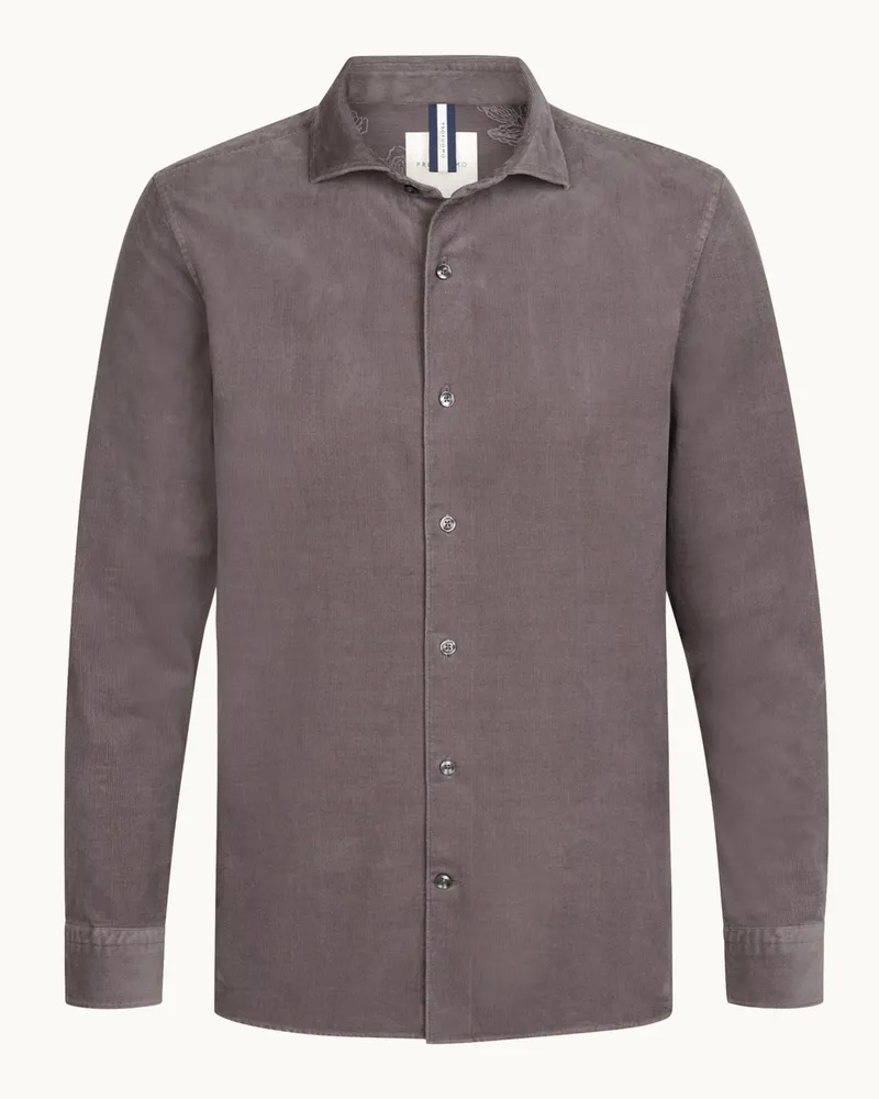 Profuomo Cordhemd aus Baumwolle mit Haifischkragen, Relaxed Fit in Aubergine