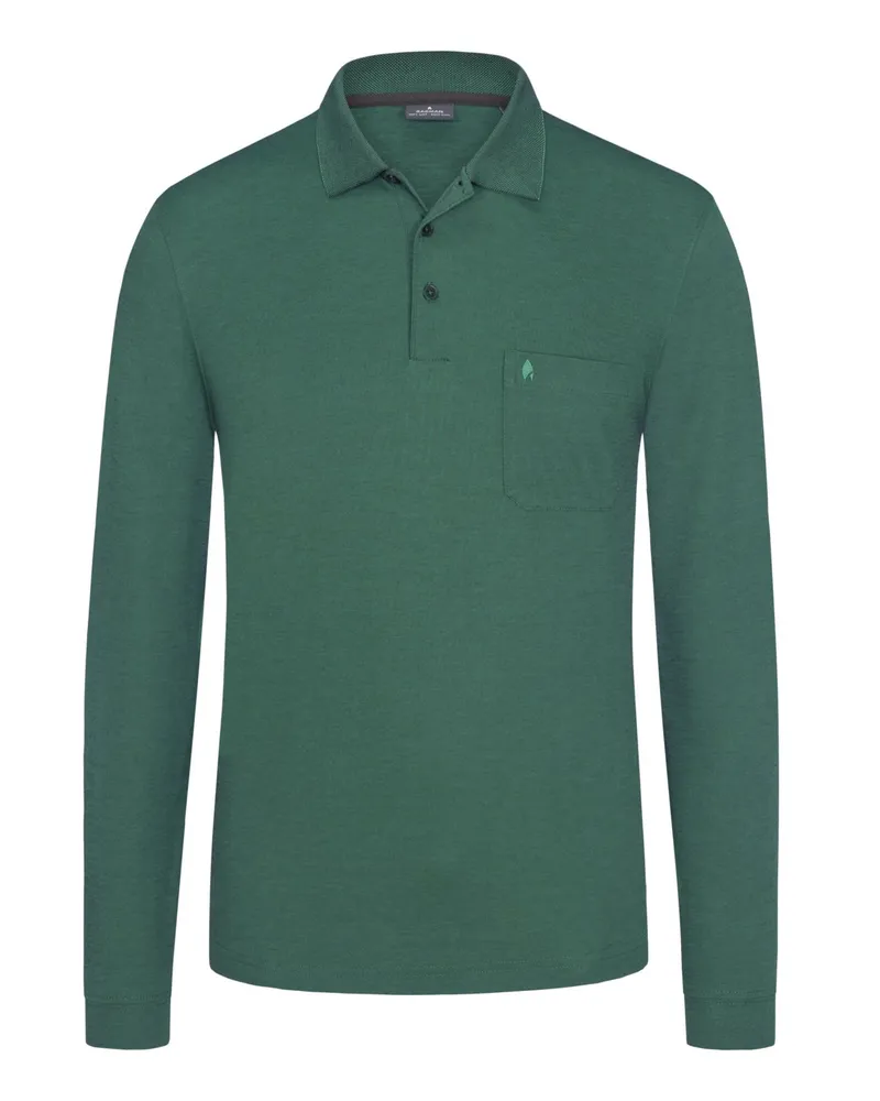 Ragman Langarm-Poloshirt in Piqué-Qualität mit Brusttasche, Easy Care in Grün