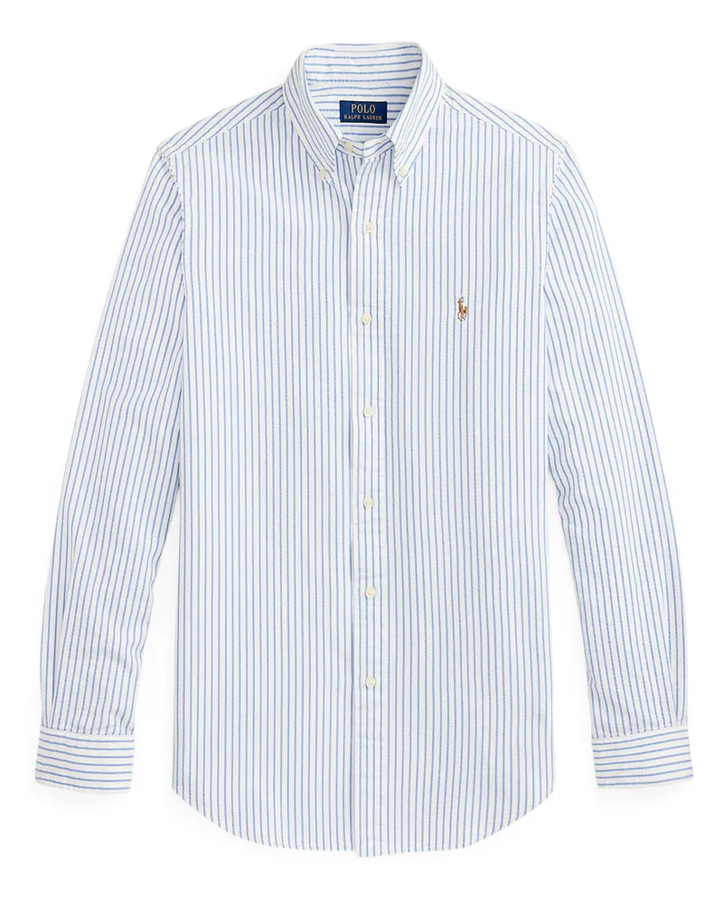 Ralph Lauren Oxfordhemd mit Streifen und Logo-Stickerei, Custom Fit in Weiß