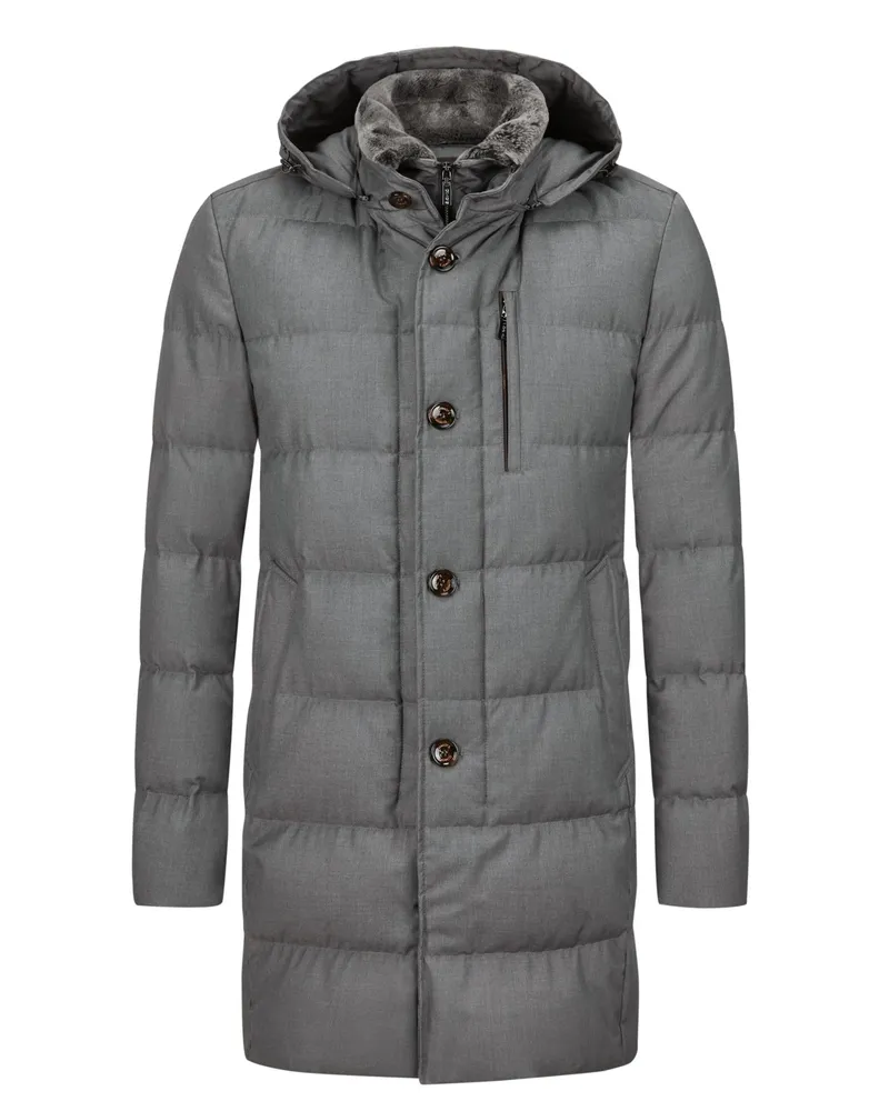 Gimo's Daunenmantel aus Technoflanell mit abtrennbarem Pelz-Besatz in Mittelgrau