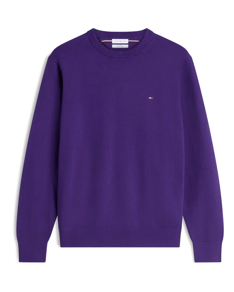 Tommy Hilfiger Softer Rundhalspullover mit Kaschmiranteil und kleiner Flag-Stickerei in Lila