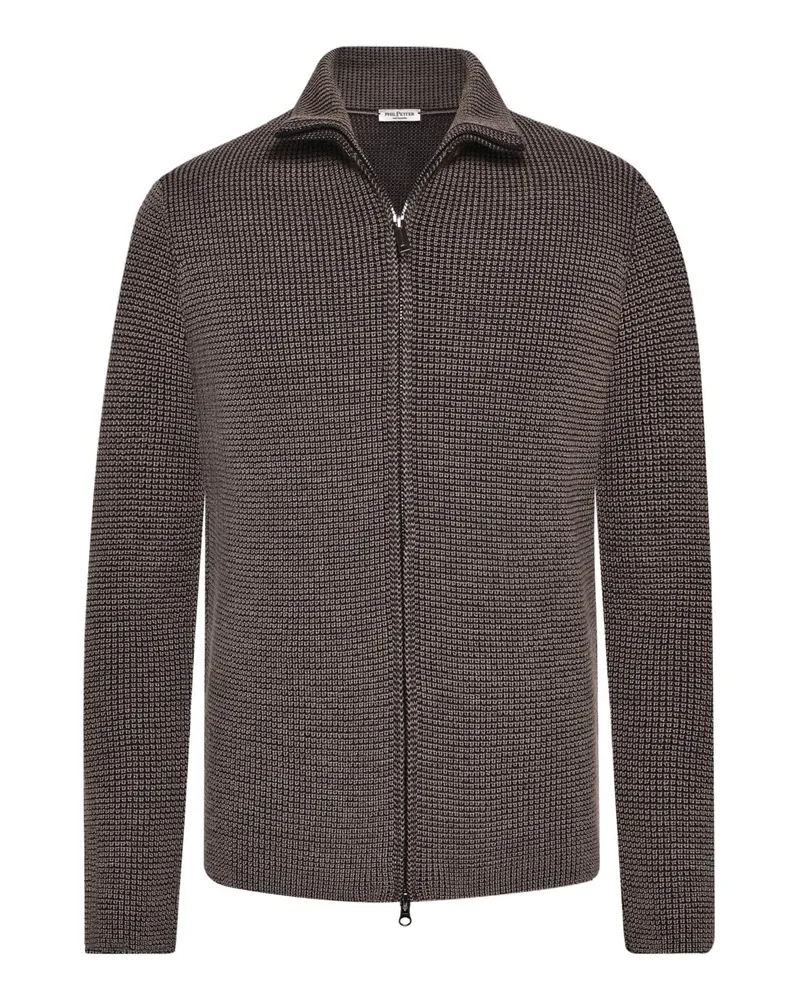 Phil Petter Merino-Strickjacke in Waffelstrick-Optik mit Zip, Regular in Braun