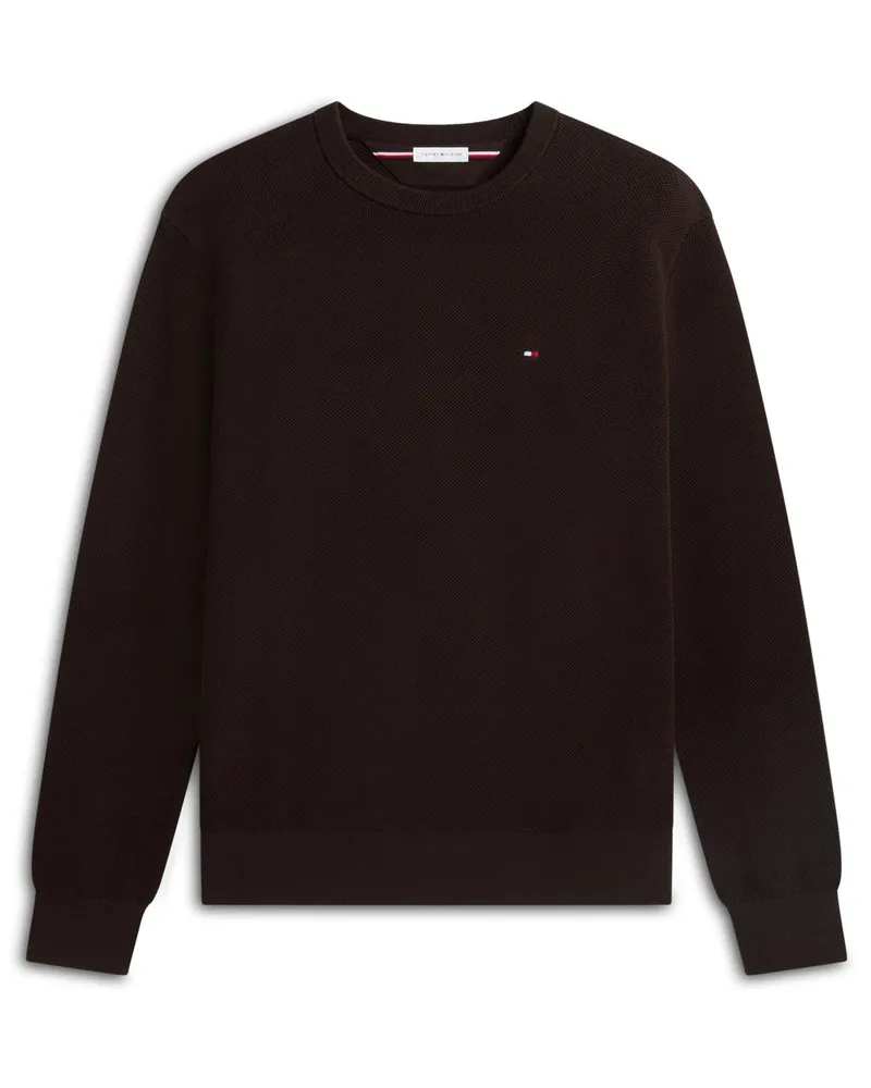 Tommy Hilfiger Baumwoll-Pullover mit Reiskornstruktur und kleiner Logo-Stickerei in Braun