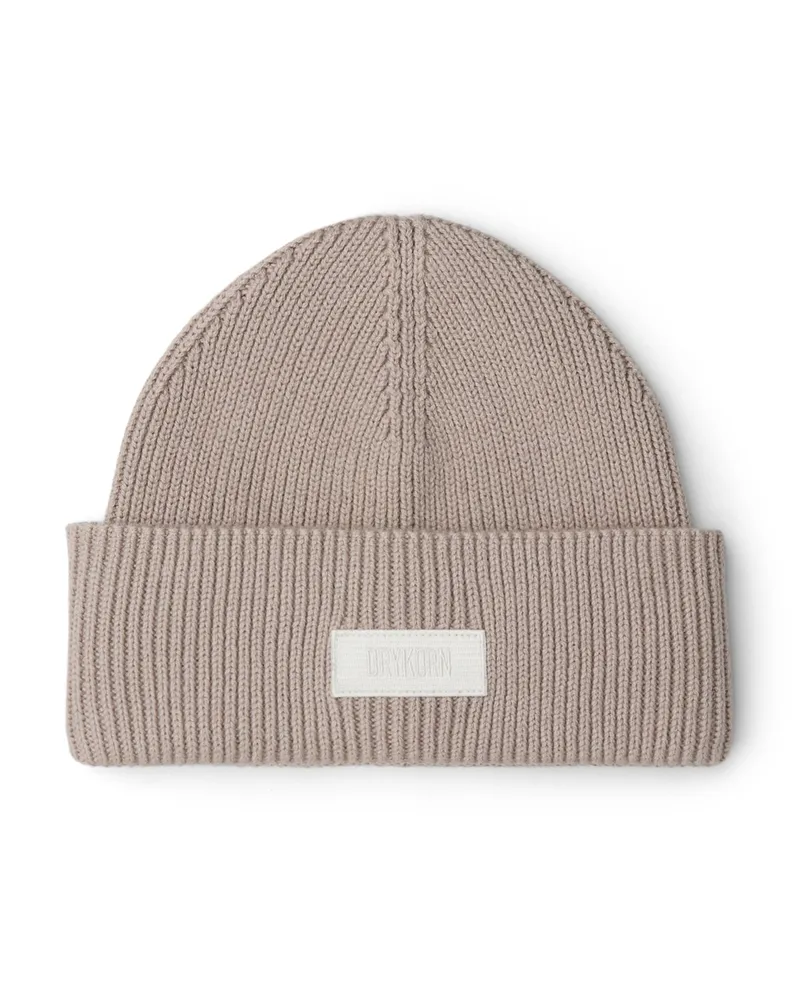 Drykorn Strickmütze aus einem soften Baumwoll-Mix mit Label-Aufnäher in Beige