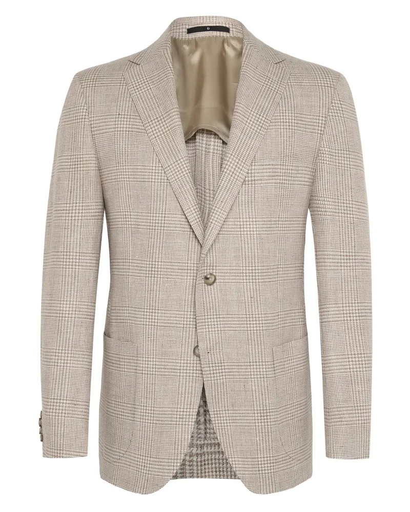 Dressler Einreiher-Sakko aus Schurwolle-Leinen-Mix mit Glencheck-Muster in Beige