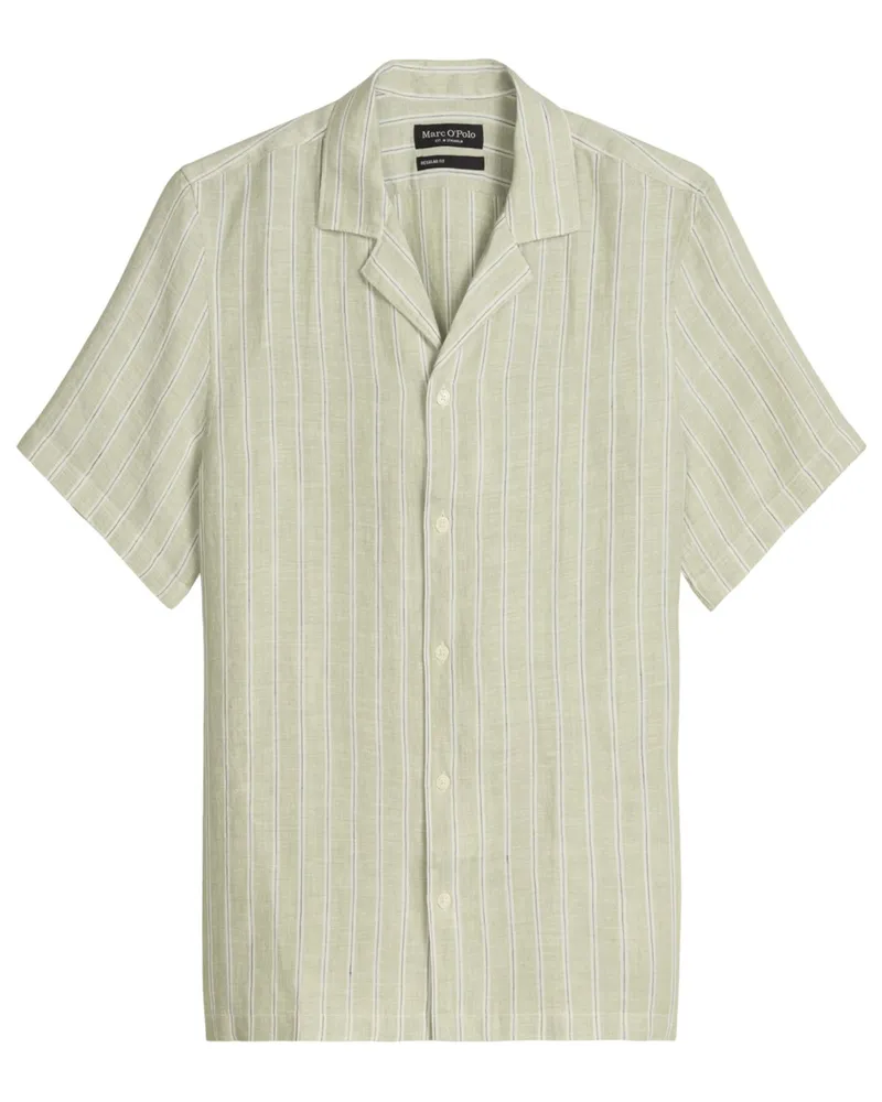 Marc O'Polo Leinenhemd mit Streifen und Resort-Kragen, Regular in Grün