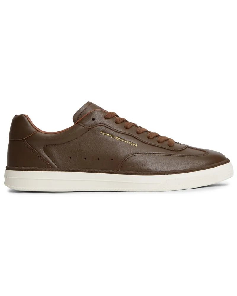 Tommy Hilfiger Sneaker aus Glattleder mit Label-Schriftzug in Braun