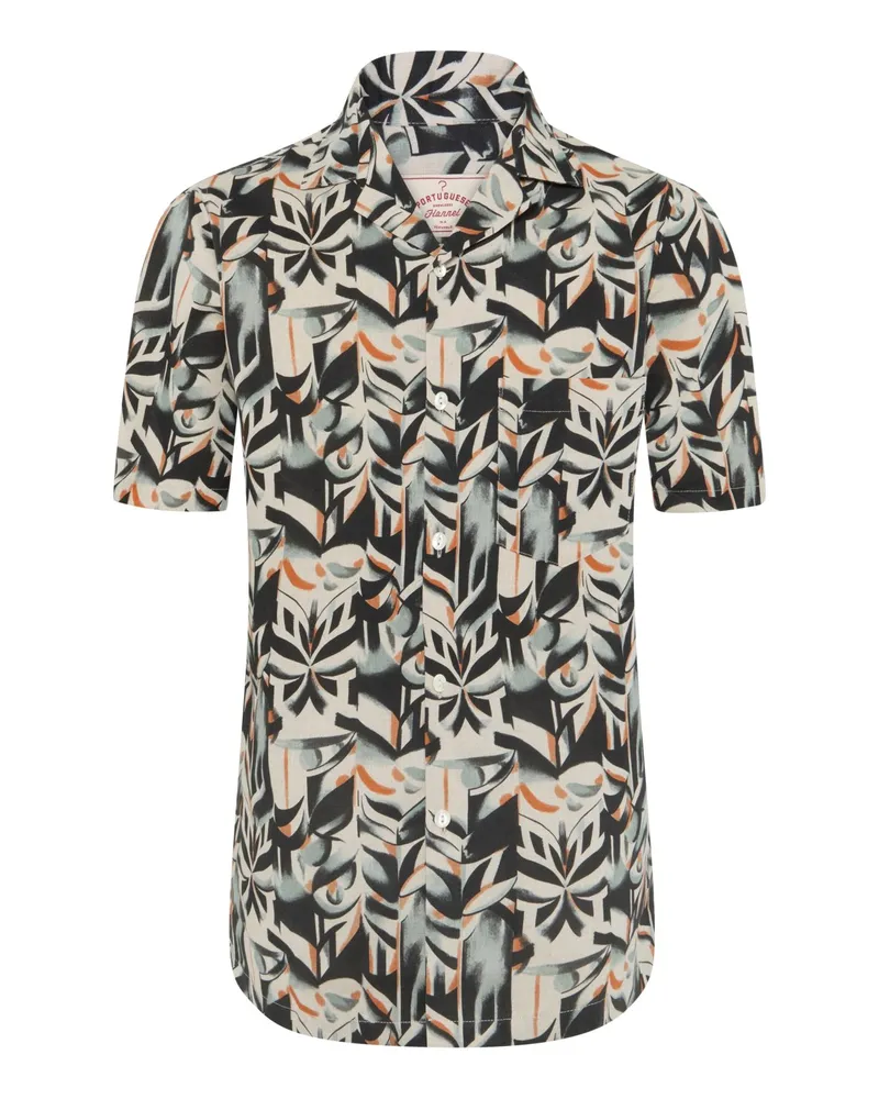 Portuguese Flannel Gemustertes Kurzarmhemd aus einem Leinen-Baumwolle-Mix, Regular in Ohne