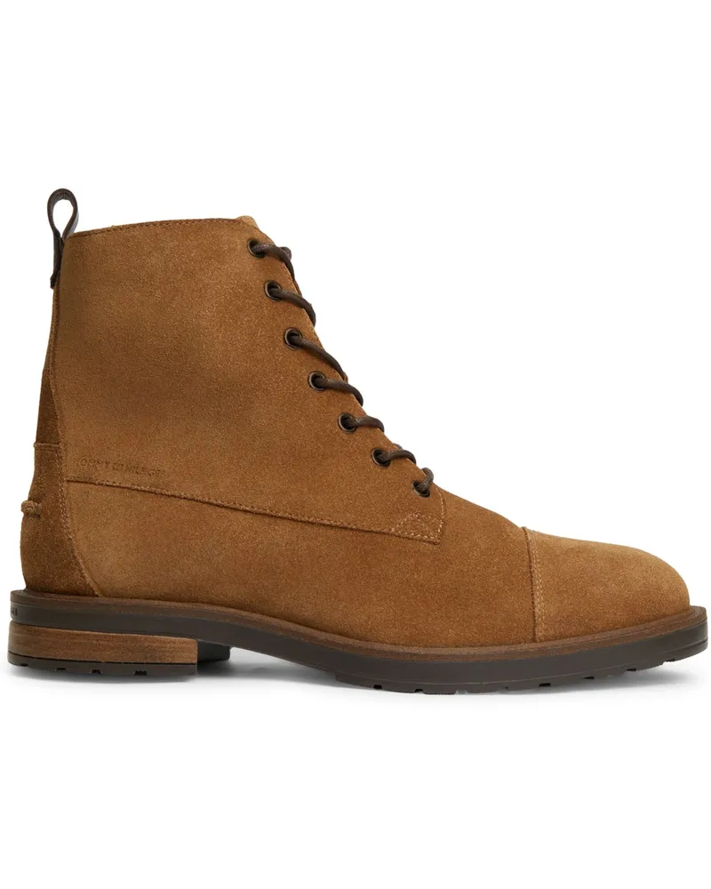 Tommy Hilfiger Boots aus Veloursleder mit Profilsohle und seitlichem Reißverschluss in Cognac