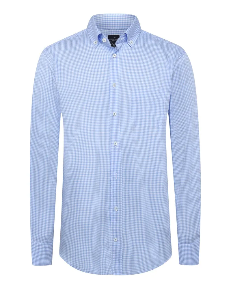 van Laack Oxford-Hemd mit Kleinkaromuster und Button Down-Kragen, Comfort Fit in Hellblau