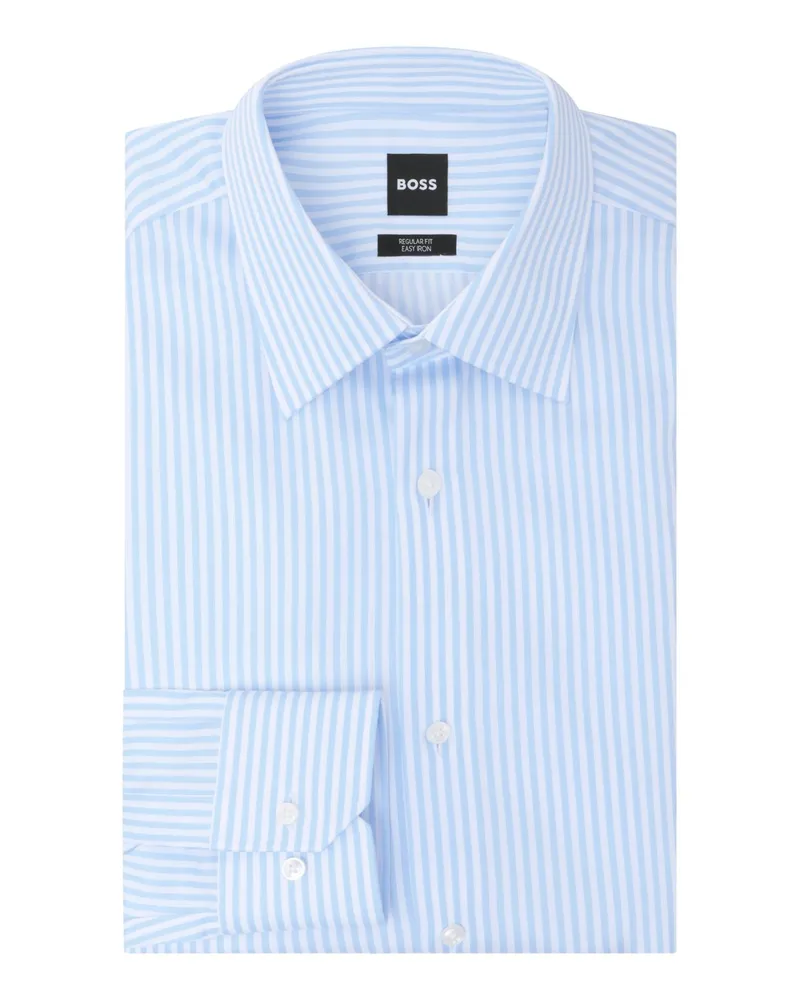 HUGO BOSS Bügelleichtes Baumwollhemd mit Streifen, Regular Fit in Blau