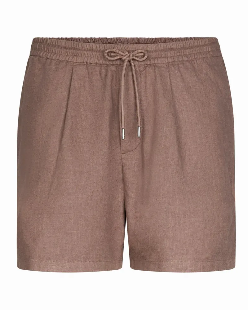 Profuomo Leichte Shorts aus Leinen und Baumwolle mit Bundfalte, Loose Fit in Rostrot