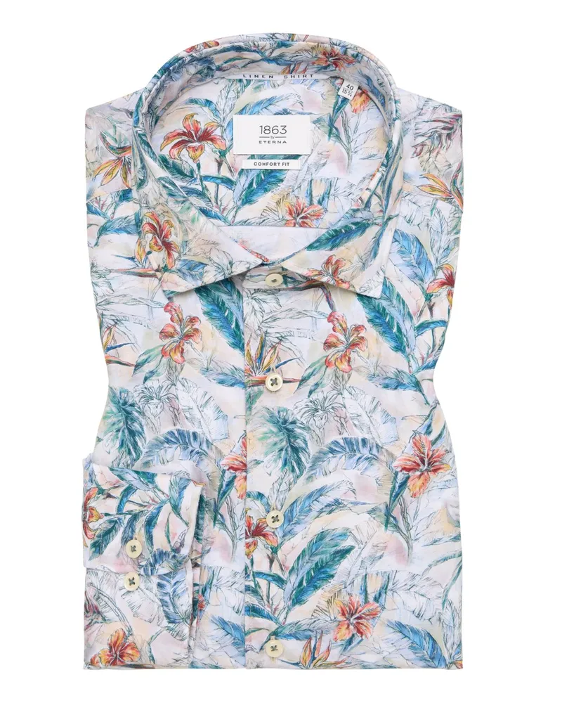 Eterna Hemd mit Leinenanteil und floralem Print, Comfort Fit in Multicolor