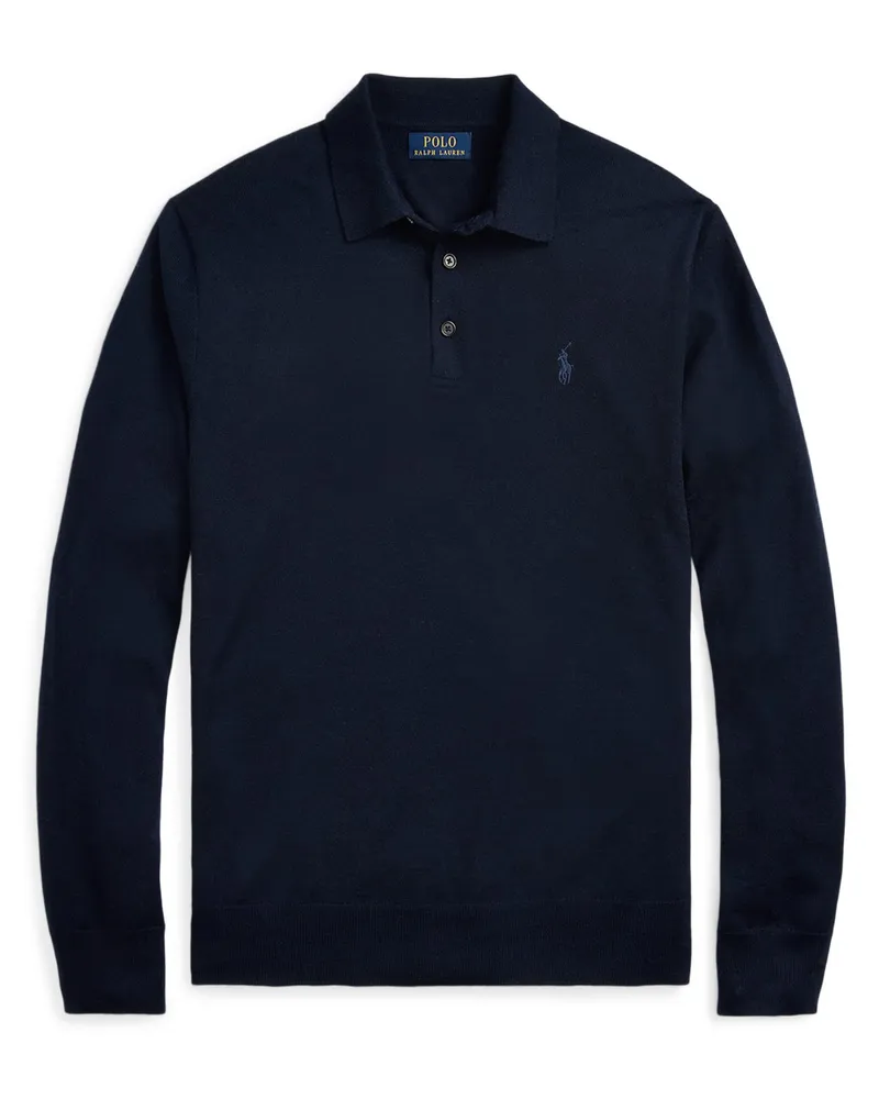 Ralph Lauren Langarm-Poloshirt aus waschbarer Merinowolle in Marine