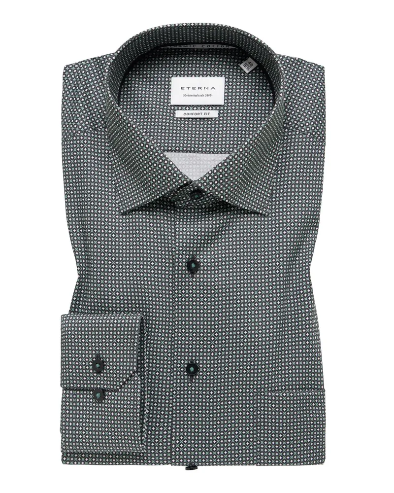 Eterna Bügelfreies Baumwollhemd mit Print, Comfort Fit in Grün