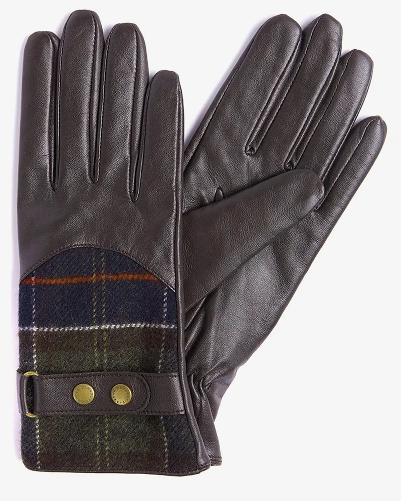 Barbour Damen-Handschuhe Dee aus Leder mit Tartan-Wollakzenten in Braun