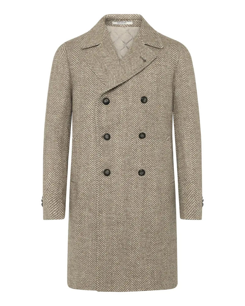 Tagliatore Zweireiher-Kurzmantel aus einem Wollmix mit Reverskragen in Beige