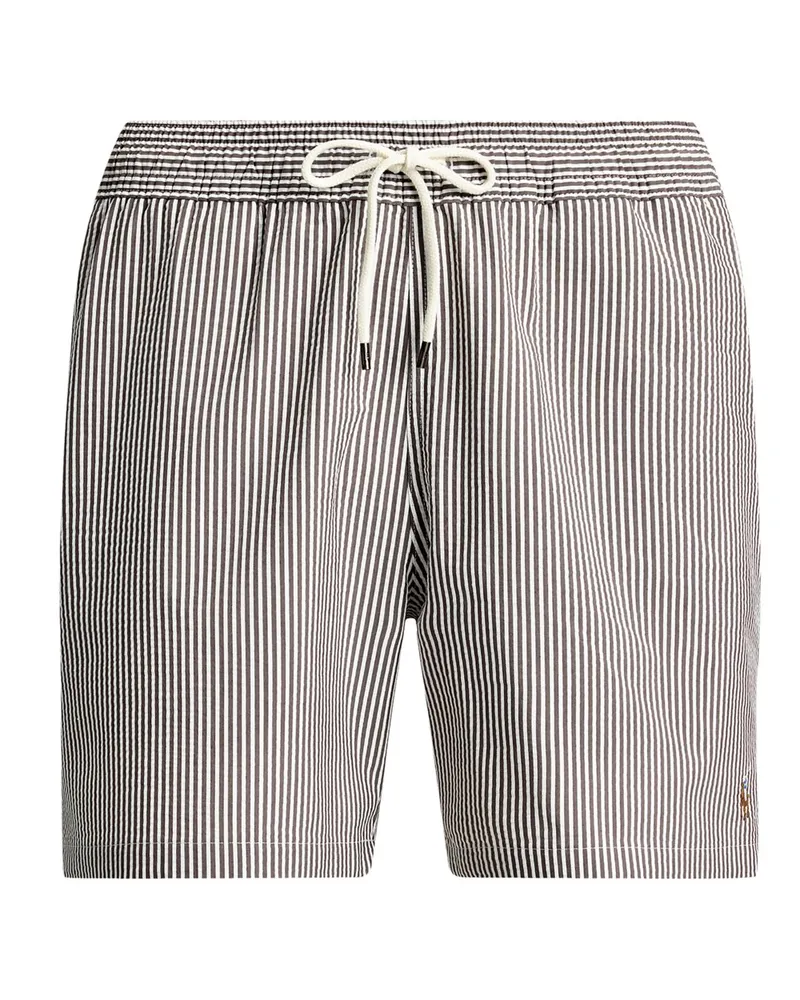 Ralph Lauren Badehose in Seersucker-Qualität mit farbiger Pony-Stickerei in Braun