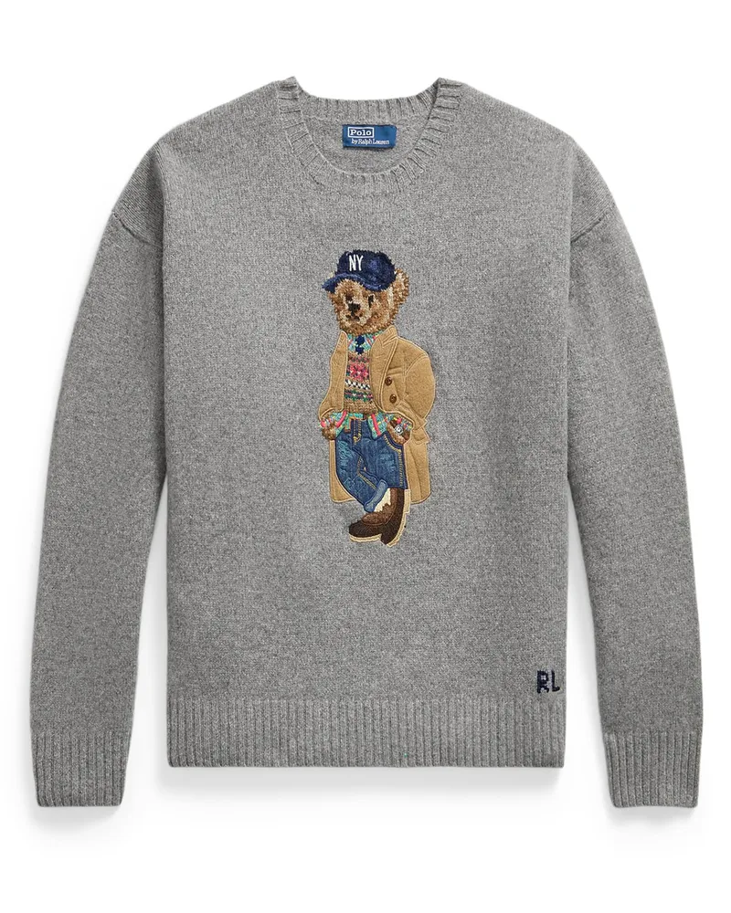 Ralph Lauren Pullover aus Wolle und Kaschmir mit Polo-Bear, Relaxed Fit in Grau