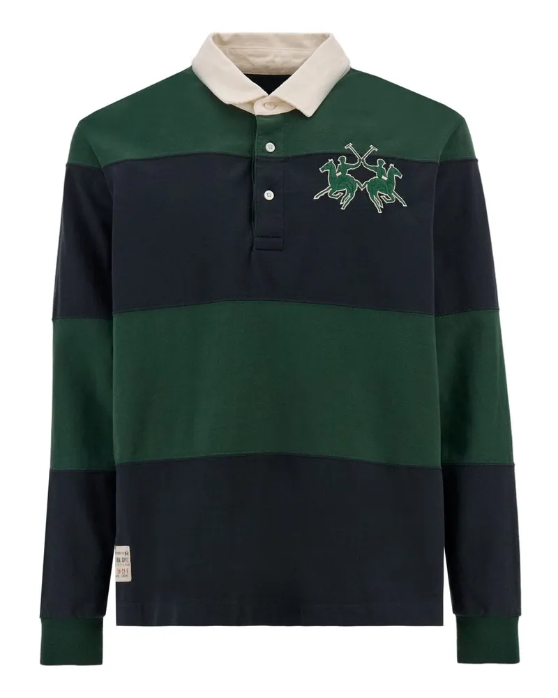 La Martina Rugbyshirt aus Baumwolle mit breitem Ringel und Logo-Aufnäher in Marine