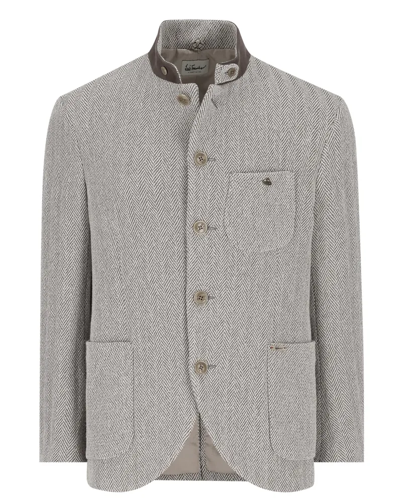 Luis Trenker Trachtenjanker mit Fischgrät und Ellenbogenpatches aus Veloursleder in Beige