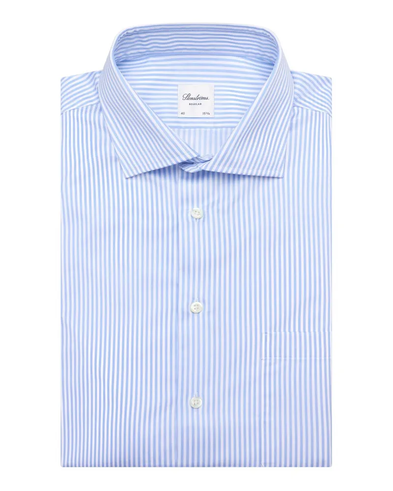 Stenströms Kurzarmhemd mit Fineliner-Streifen aus Twofold Super Cotton, Regular in Hellblau