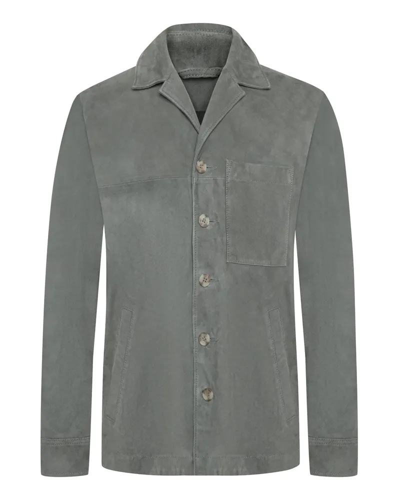 Marc O'Polo Leichtes Leder-Overshirt mit Resortkragen in Grün