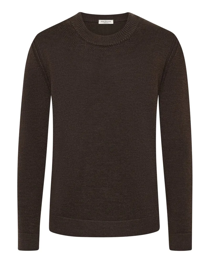 Phil Petter Pullover aus Merinowolle in Perlstrick mit Rippbündchen in Braun