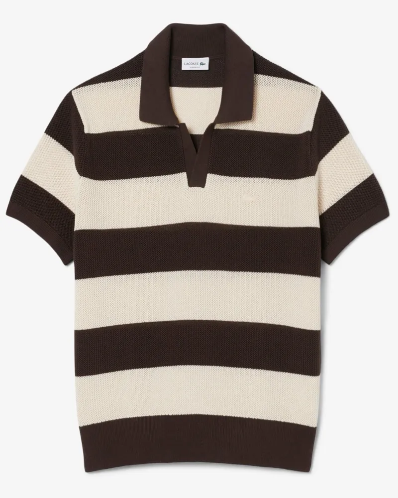 Lacoste Strick-Poloshirt mit Blockstreifen und Variokragen in Braun