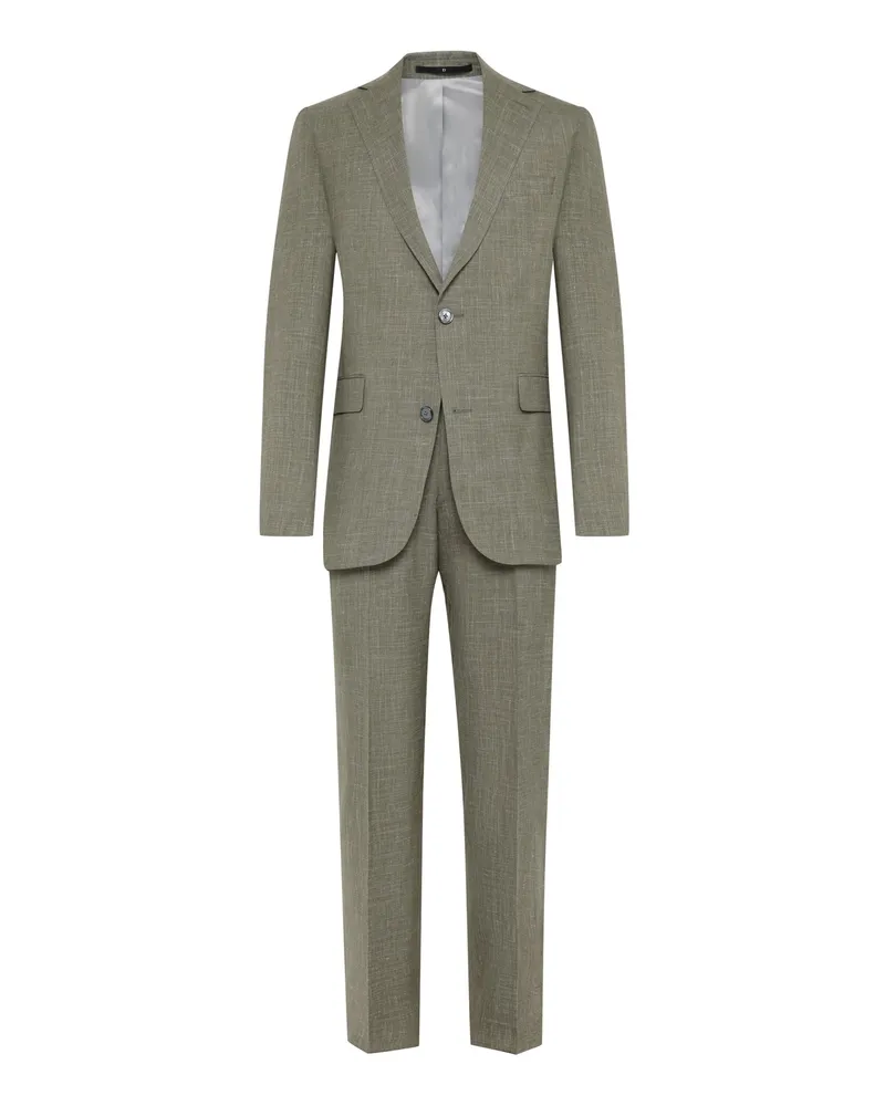 Dressler Anzug aus Wolle mit Seide und Leinen, Shaped Fit in Oliv