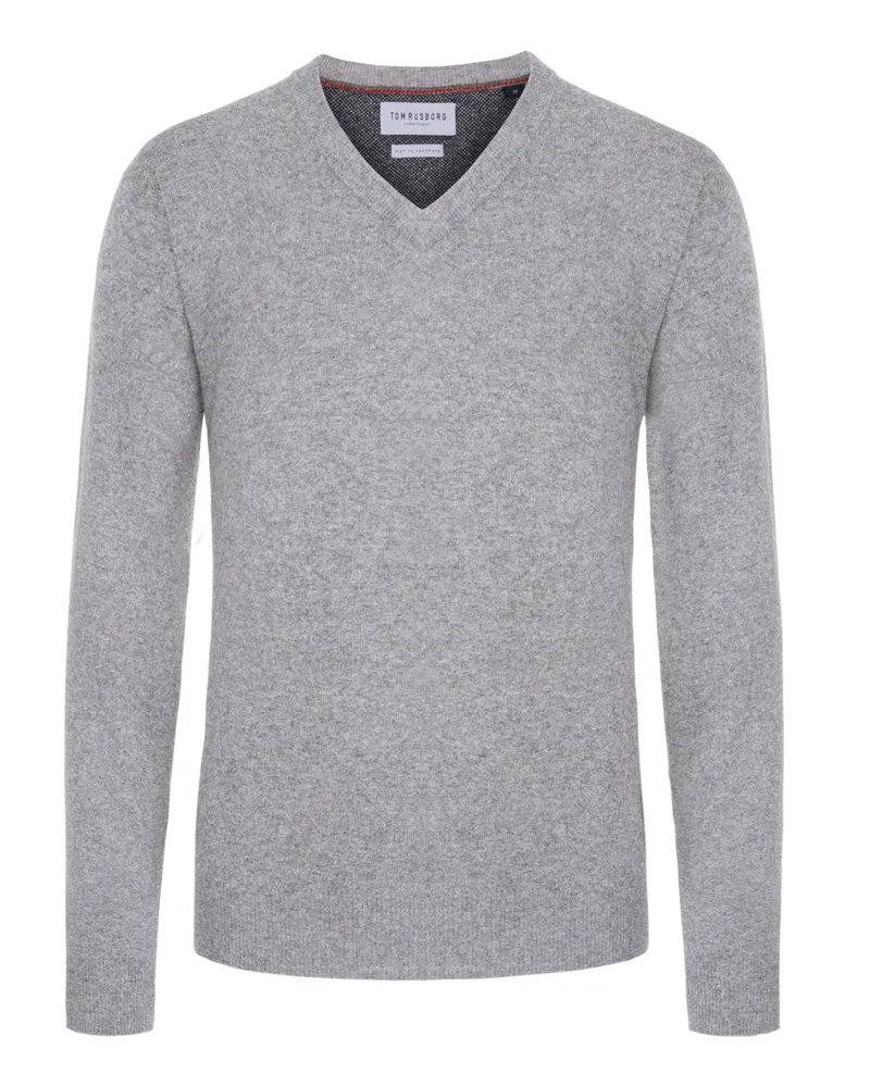Tom Rusborg Pullover mit V-Ausschnitt aus Merinowolle mit Kaschmir in Hellgrau